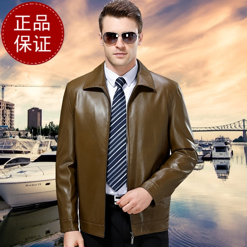 正品男装皮衣男士立领短款真皮机车夹克海宁绵羊皮韩版修身机车皮衣男官方旗舰店特卖正品 185/96A 6679黑色翻领单皮