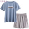 夏季纯棉韩版短袖女士睡衣胖mm200斤大码宽松家居服两件套装薄款_6 加大5XL（可穿至280斤） 外穿字母款