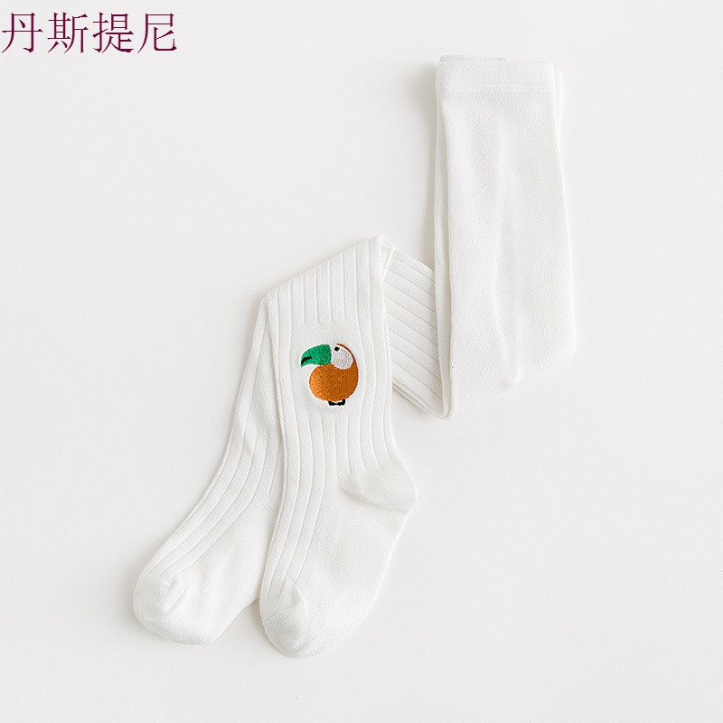 春秋款纯棉女儿童连裤袜子刺绣针织公主宝宝薄练功大pp外穿打底裤 2-4岁（建议身高90-100厘米） 白色