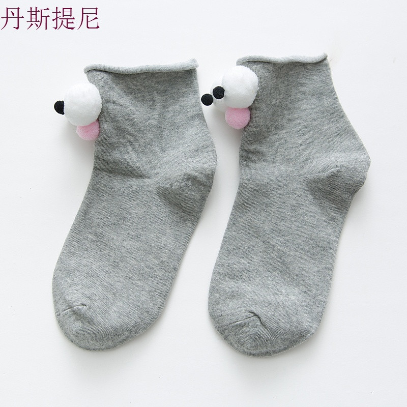 ins抖音立体大眼睛袜子女春秋款3d短袜可爱搞怪卡通中筒袜长袜潮 眼睛在后 浅灰色3双