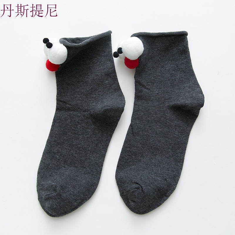 ins抖音立体大眼睛袜子女春秋款3d短袜可爱搞怪卡通中筒袜长袜潮 眼睛在前 深灰色3双