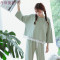 睡衣女秋季长袖两件套韩版清新学生薄款卡通宽松春秋套装家居服萌_2 L 绿色绿花边