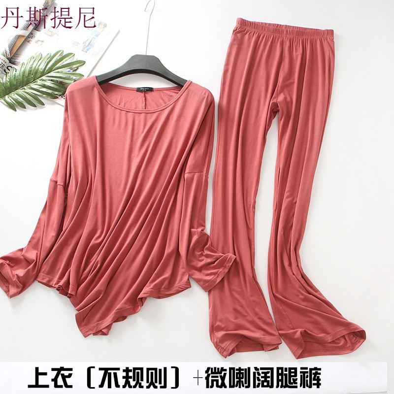 2018春秋新款家居服长袖长裤套装女装宽松大码胖mm睡衣月子服 M 508砖红
