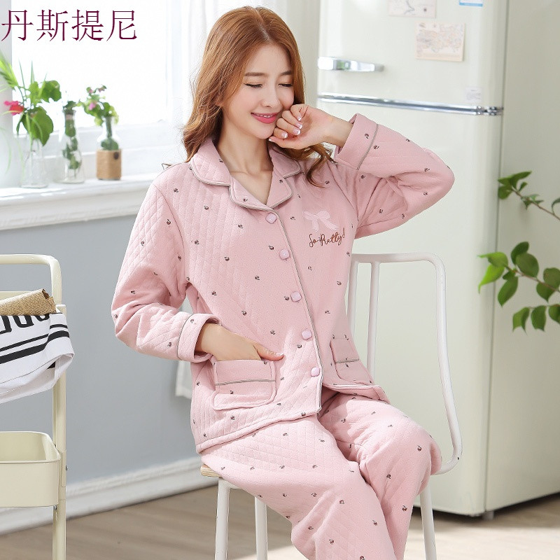 女士纯棉薄夹棉睡衣春秋冬季全棉布夹层棉家居服加厚月子服套装冬_1_1_8 XXL码【优质纯棉】 2230纯棉
