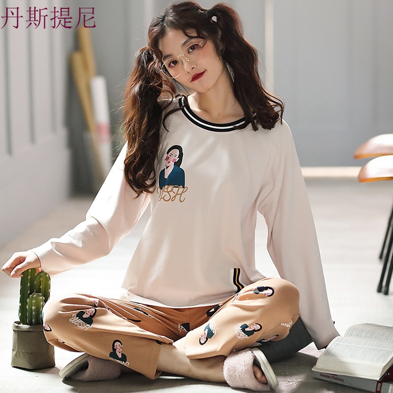 春秋季睡衣女长袖纯棉韩版清新学生可爱夏季可外穿两件套装家居服_1 女XXL码（140-160斤） A5671