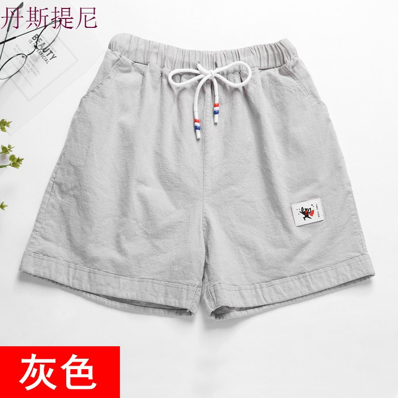 棉麻短裤女夏2018新款韩版宽松学生休闲百搭显瘦高腰阔腿运动热裤 S 浅灰