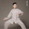 中国风天丝麻太极服女秋冬太极拳练功服男晨练服竖琴纹_1_4 XS 卡其黑双色天麻长袖