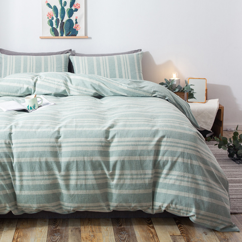 恩达家纺 漫生活麻棉床单款四件套1.8m床简约双人床被套床上用品 2.2*2.4m 绿色