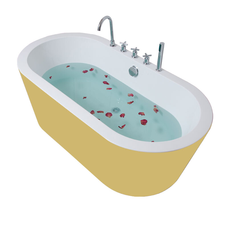 浴缸家用情侣日式浴缸浴盆卫生间小户型按摩五件套澡盆独立式冲浪家用 宽边五件套-黄色- 1.6M