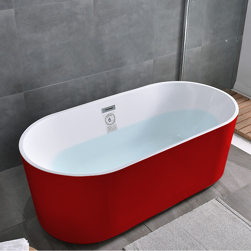 浴缸独立式浴缸独立式家用欧式薄边卫生间加厚彩色浴桶普通一体左裙 内白外红空浴缸 1.6M