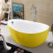 浴缸粉侣保温小户型黑色家用独立式黄色卵型创意个性浴缸蛋型小户型恒温 黄加白-不含龙头- 1.7M