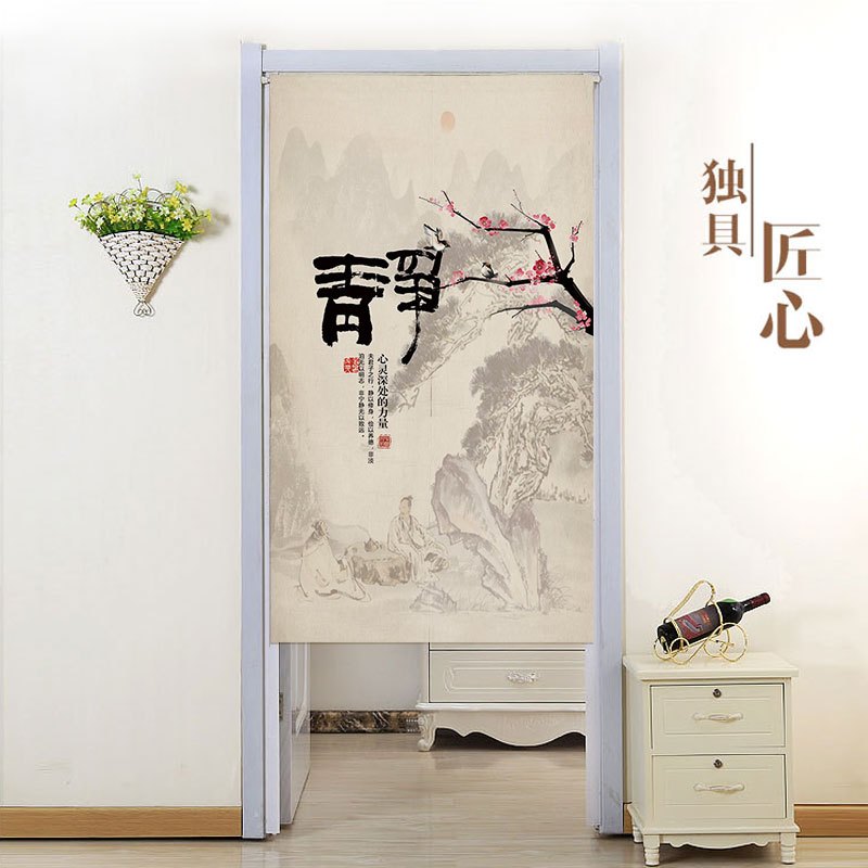 送杆帘布艺半帘田园布帘风水帘卧室隔断帘卫生间厨房隔帘子家用 90*120 静