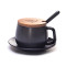 黑磨砂咖啡杯带盖带勺欧式下午茶茶具套装家用简约办公室陶瓷杯_4 一杯一碟一勺不含盖子