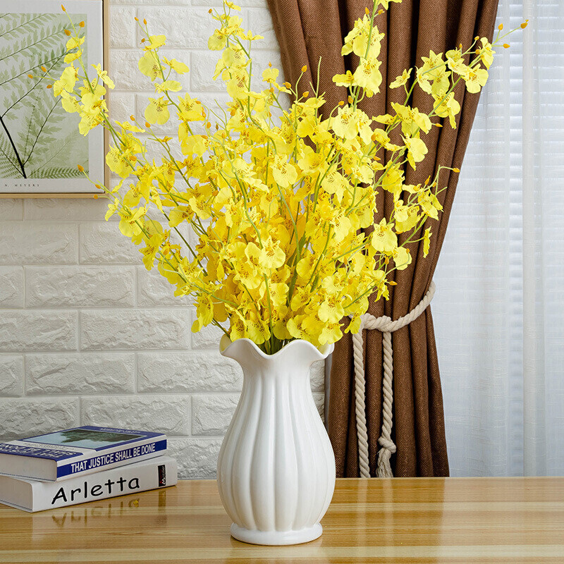 陶瓷花瓶摆件现代假花仿真跳舞兰插花装饰花艺客厅摆放