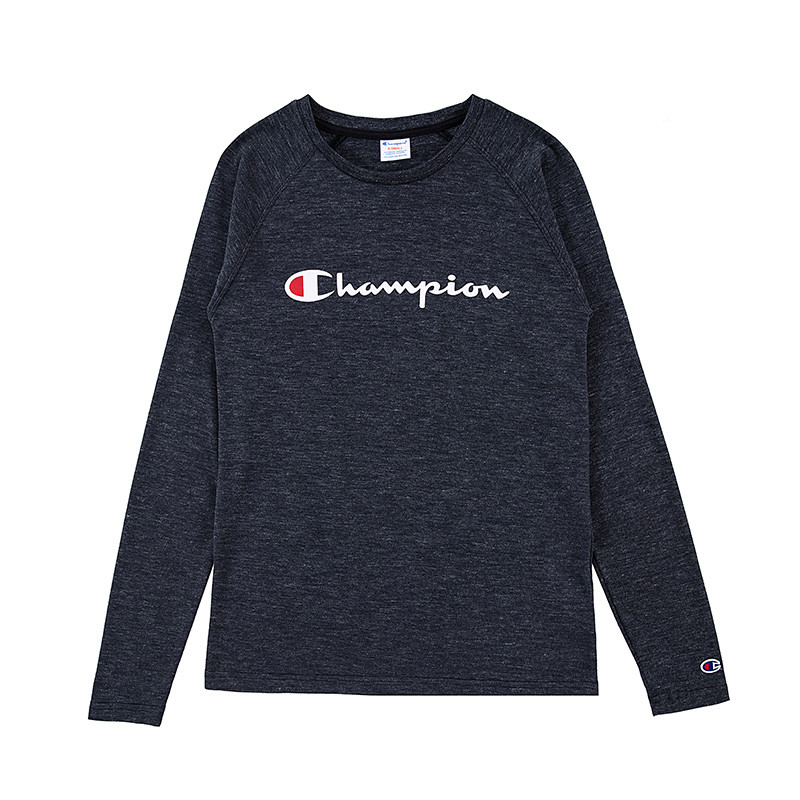 Champion冠军 秋冬新款男装 草写logo纯棉 长袖T恤 打底衫C3-JB402 XL 烟灰