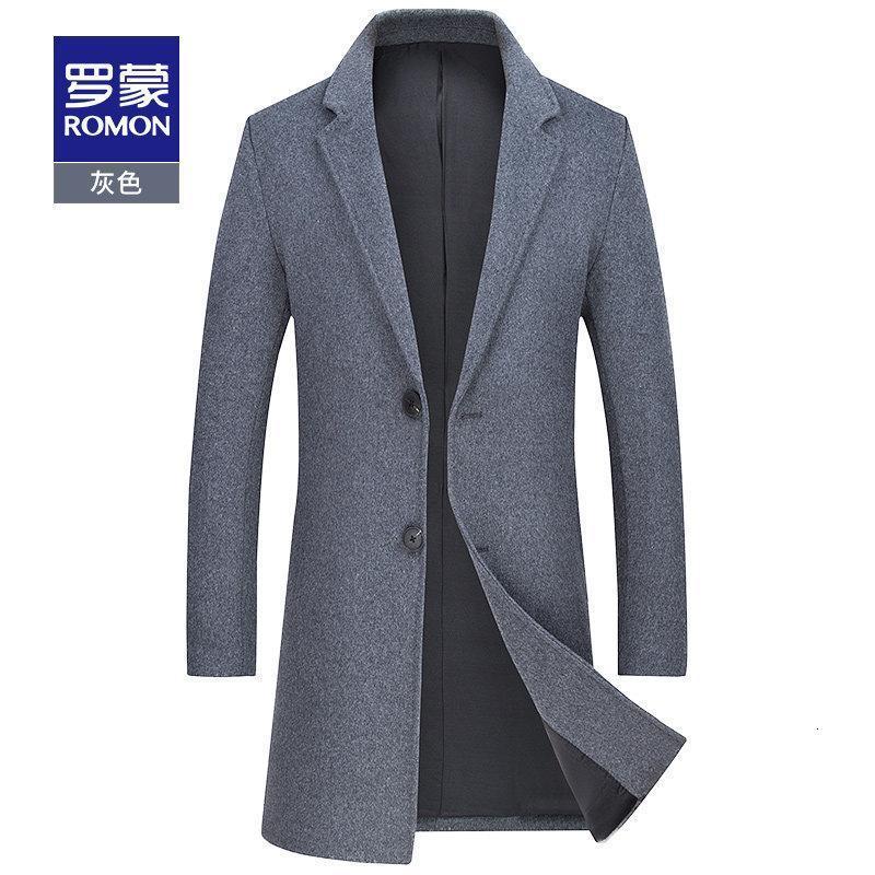 Romon/罗蒙毛呢大衣男中年休闲呢子中长款羊毛大衣保暖毛呢外套男 180 灰色DY18HF26991