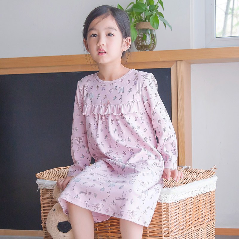 儿童睡衣春秋顶瓜瓜顶呱呱男女童长袖翻领纯棉厚棉毛家居服套装 160cm 虫鸣密语-粉色棉毛厚款