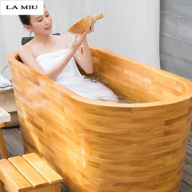 新款橡木泡澡木桶加厚浴缸沐浴桶木质洗澡木桶浴桶实木泡澡 木本色（1.4米）
