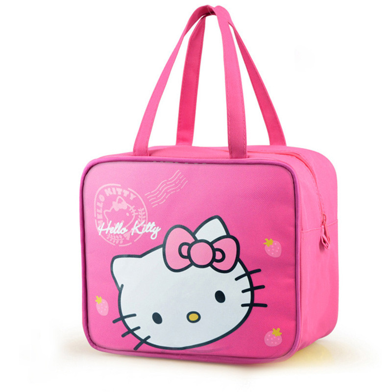 卡通手提包小学生饭盒袋儿童装饭盒收纳包可爱便当袋牛津布带饭包_4 粉色小猫咪