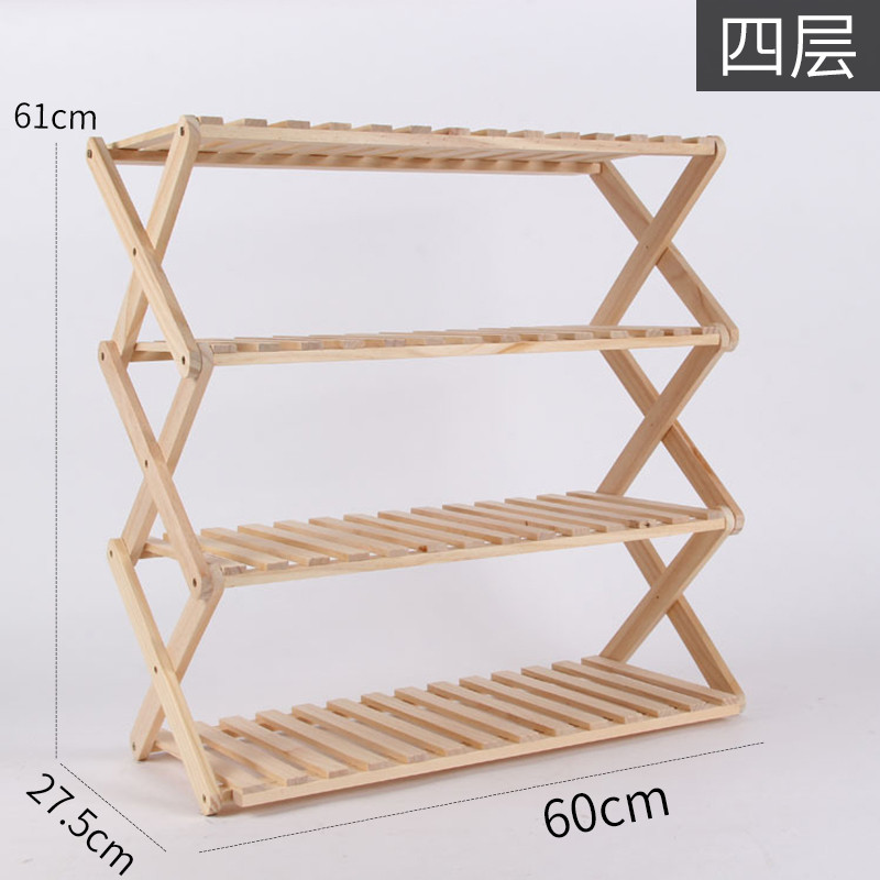 木鞋柜多层简易鞋架折叠鞋架防尘收纳拖鞋架花盆置物架多功能收纳架_4 四层60x27.5x61cm