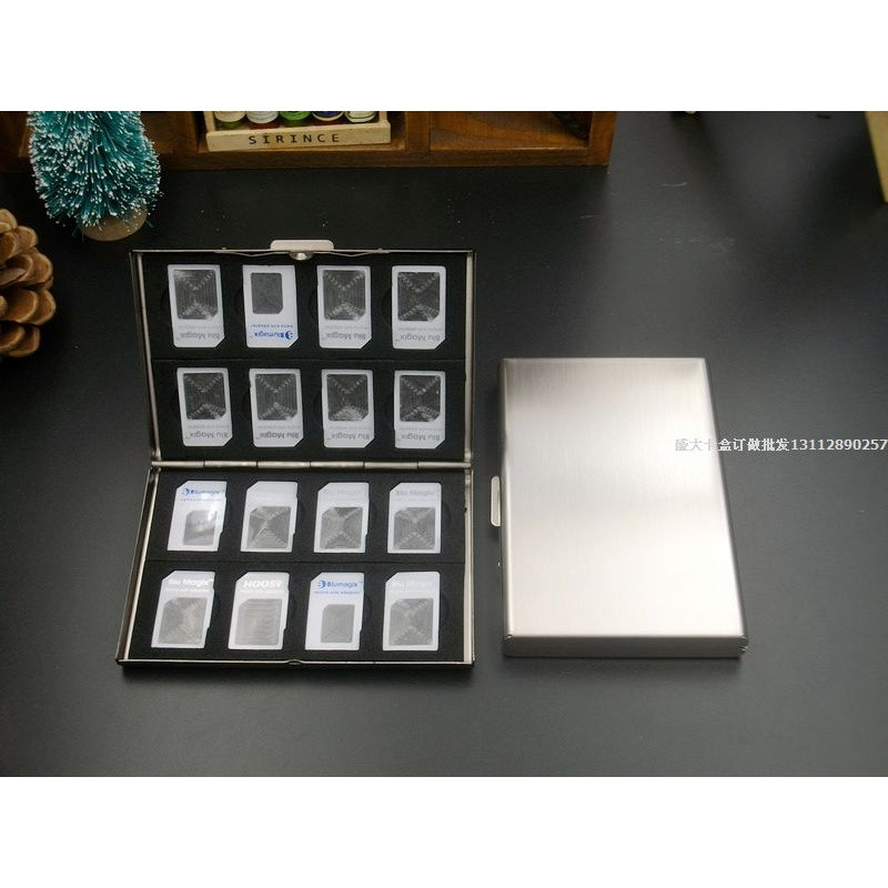 全大sim卡盒不锈钢外壳电话卡收纳盒sim卡包包邮16片入一盒_1_8 8大SIM+12NANO（苹果5/6）+1针槽