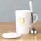 （580ML）陶瓷子创意陶瓷杯子大容量水杯马克杯简约男女款情侣杯上班族杯子带盖勺咖啡杯牛奶_20 白16银+J品勺-不带盖