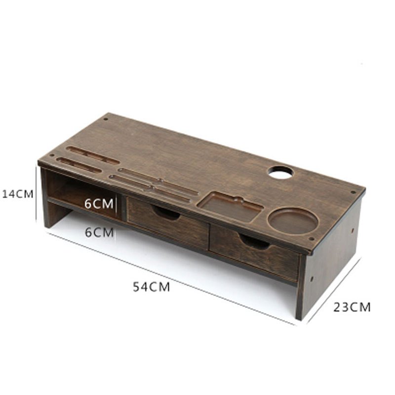 电脑增高架桌面收纳置物架实木底座显示屏增高托架显示器架子创意简约家居家用收纳层架_1 小鹿双抽款深胡桃色