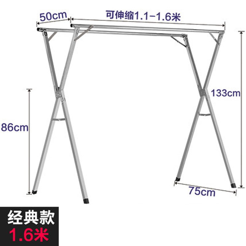 晾衣架落地折叠室内外阳台双杆式凉晒衣架移动简易挂衣杆被子架创意简约家居家用洗晒用品_1_4_0 不锈钢1.6米J款（SF风钩30个）