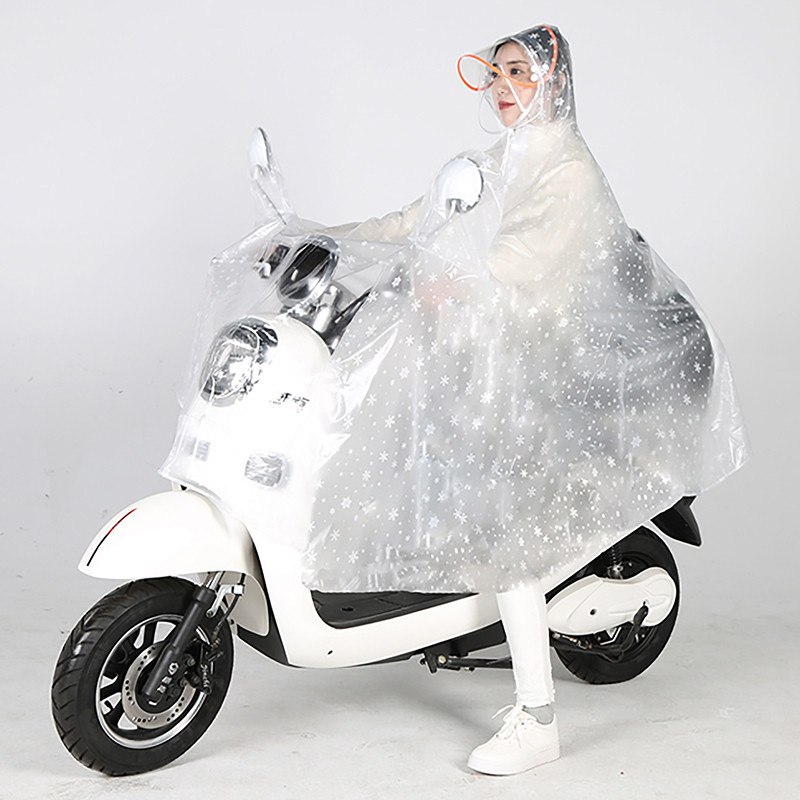 电动摩托车雨衣电瓶自行车单人雨披骑行男女成人韩国时尚透明电车_12 双帽檐雪花白