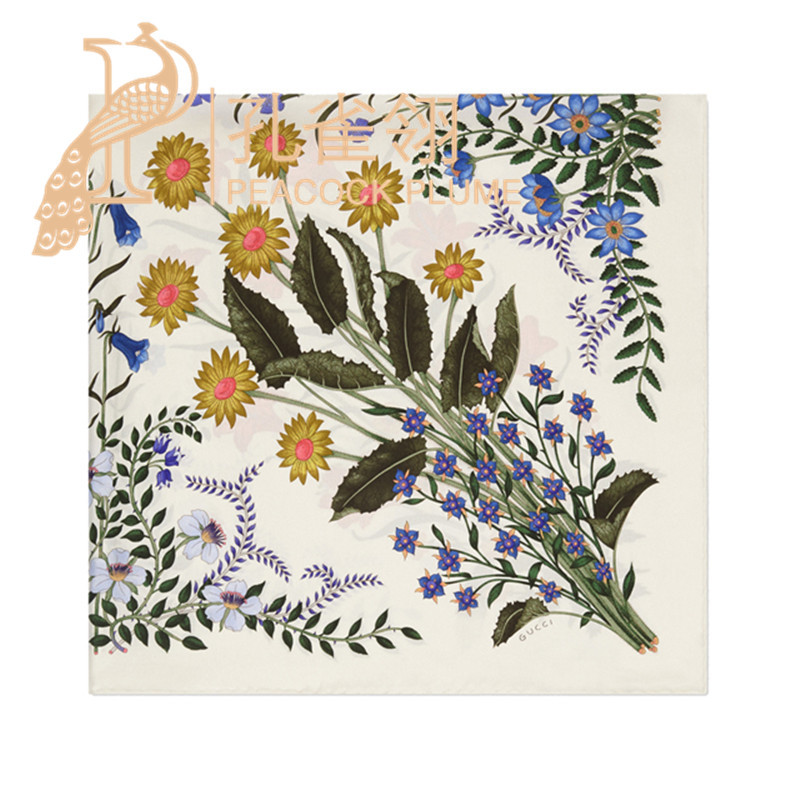 gucci古驰孔雀翎海外直邮gucci古奇新款flora印花真丝围巾 476526 3g