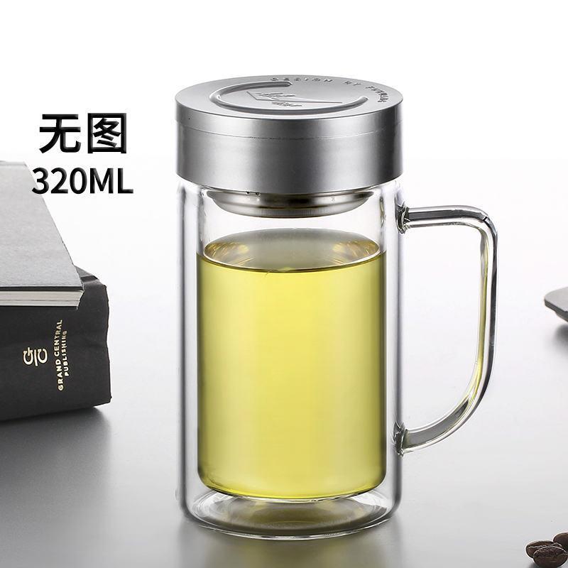 玻璃杯双层带把办公杯便携带盖过滤水杯玻璃杯泡茶杯子简约 ?520ML带滤网茶禅一味