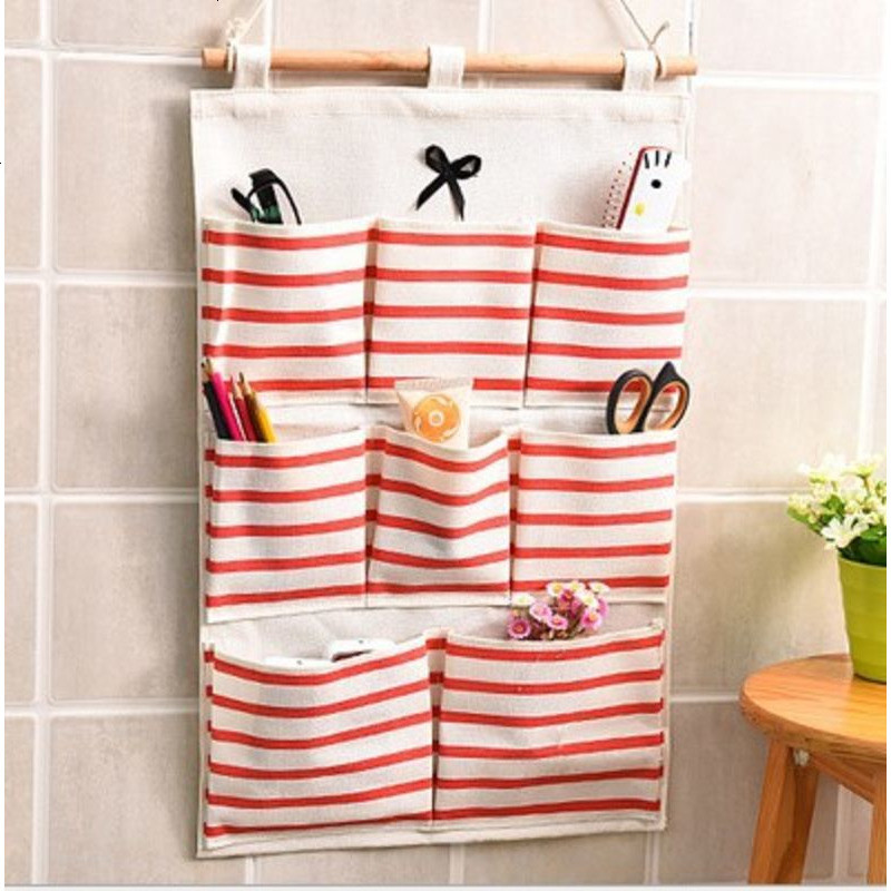大学生宿舍神器创意挂袋寝室收纳袋上铺下铺床头置物架床边储物架_1 红条纹8袋
