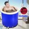 洗澡可折叠儿童便携式泡澡盆家用浴桶便捷大人洗浴缸大号塑料 蓝色(大号)75*75CM