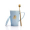 陶瓷杯北欧情侣杯子陶瓷咖啡水杯带盖勺创意学生简约马克杯 蓝色针叶草