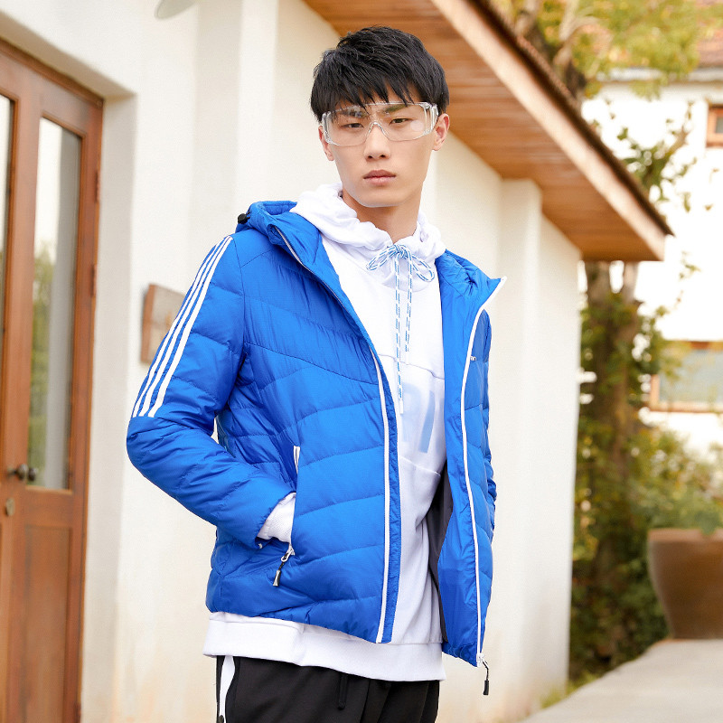 千仞岗 男士短袖外穿羽绒服2018秋冬新款休闲纯色上衣 229600 180/2XL 杜若蓝88606