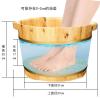 足浴木盆按摩足浴柏木泡脚桶带盖袋子家用木桶远红外线柏木足疗蒸脚桶按摩加高频谱厚边无电恒温点 木盖单边点穴木桶泡脚粉