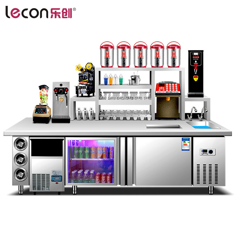 乐创(lecon) 水吧台 商用 奶茶店水吧台卧式操作台柜 定制 2米常温