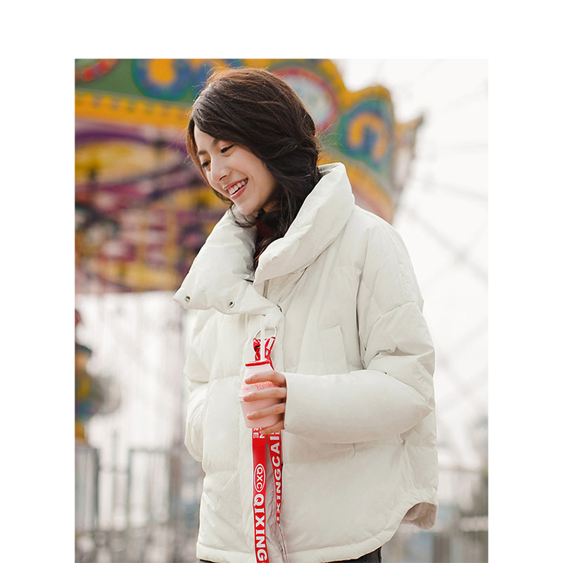 茵曼2018春装新款翻领短款白鸭绒短款保暖防寒羽绒服女 M 白色