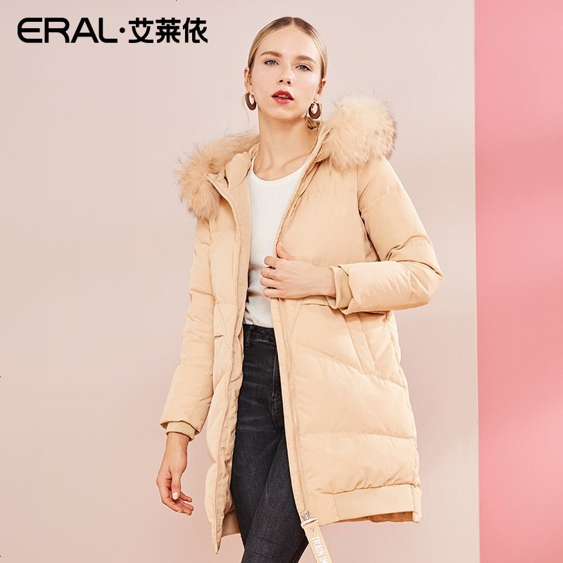 ERAL/艾莱依2018秋冬新款羽绒服外套女大毛领休闲加厚潮617104090 175/96A/XXL 卡其色