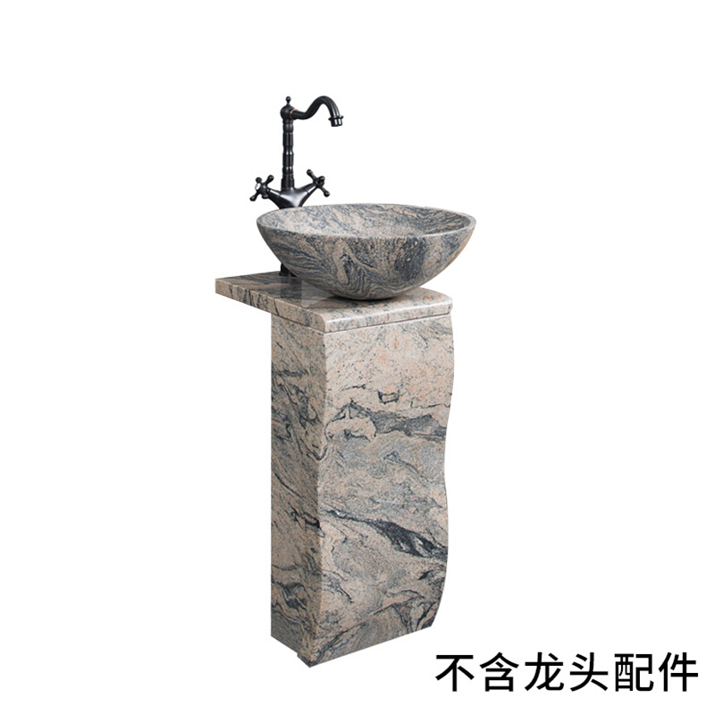 石头立柱洗脸盆池一体式落地铁艺艺术创意阳台户外天然石材洗手盆_8 碧水流星盆柱盆