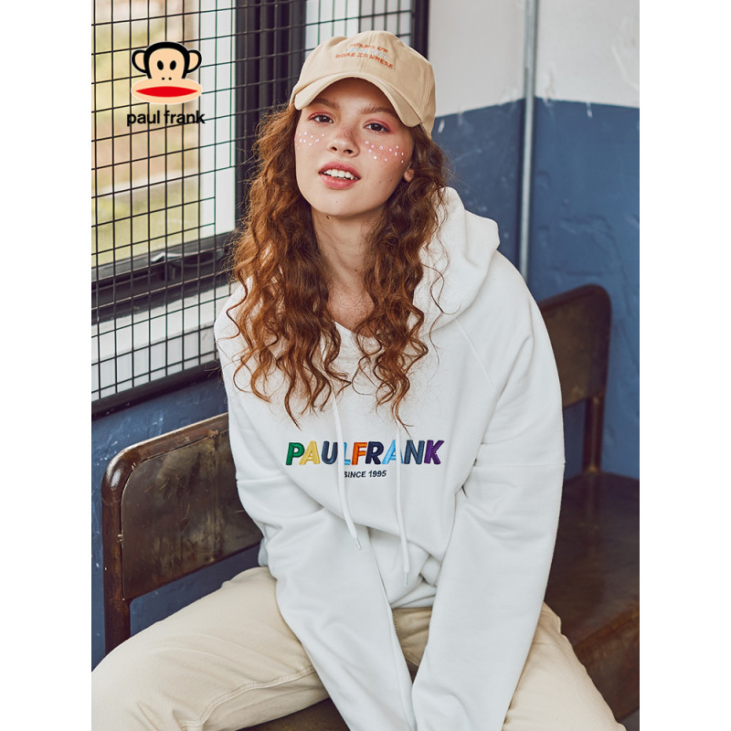 Paul Frank/大嘴猴秋冬季新款女士时尚运动连帽个性字母套头卫衣女服饰棉 M 黄色
