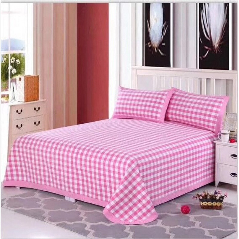 经济实惠纯棉粗布凉席三件套加厚粗布厚床单棉麻夏季席子 1.5m(5英尺)床 粉紫色