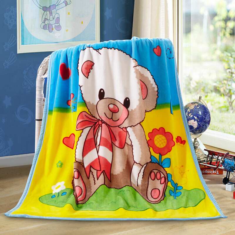 夏季毯子珊瑚绒毯儿童午睡毯办公室盖毯单人空毯加厚婴儿小毛毯_1_2_1 单层薄款100X140cm 玩具小熊
