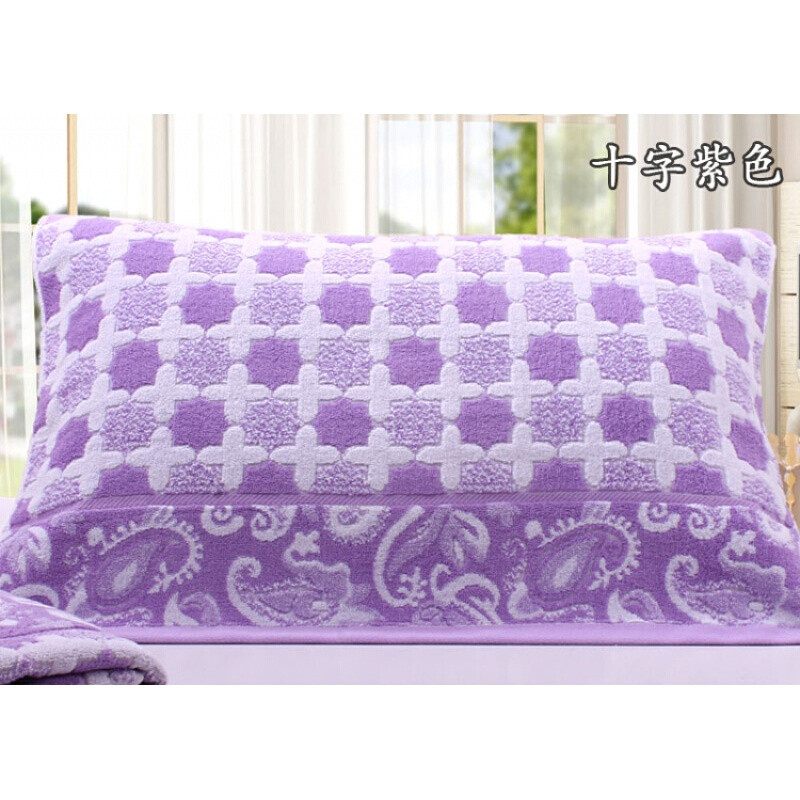 枕巾素色儿童卡通枕巾一对装加大加厚酒红色苹果紫粉两条装_2 默认尺寸 紫色十字紫色两条装