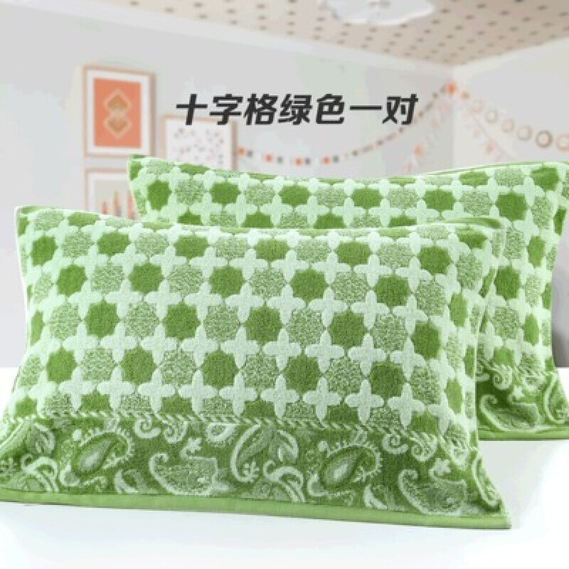 枕巾素色儿童卡通枕巾一对装加大加厚酒红色苹果紫粉两条装_2 默认尺寸 十字绿色两条
