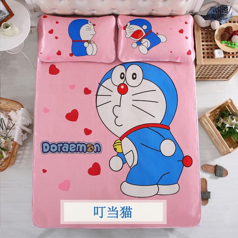 冰丝席三件套1.8m床夏季凉席1.5折叠双人夏天空软席子_1 1.5m(5英尺)床 叮当猫