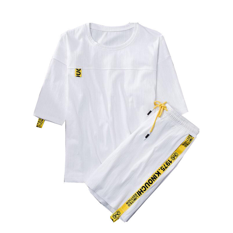 男式休闲套装夏季短裤套装短袖T恤套装男新款套装男_2_3 3XL 白色