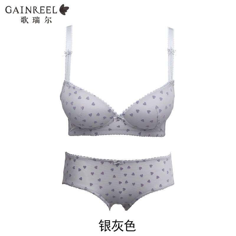 歌瑞尔性感聚拢无钢圈红色结婚女士内衣套装【文胸+内裤】180054A_1 B80+L 银灰色