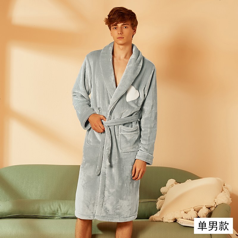 歌瑞尔秋冬珊瑚绒睡衣女加厚法兰绒睡袍男女士浴袍迩菓预售 XL 男装-蓝色