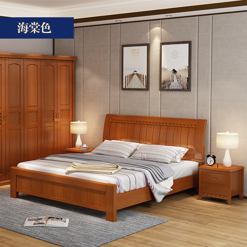 天惠子 床 实木床 木质橡木床 1.8米主卧现代中式双人床1.5m单人公主婚床高箱抽屉储物卧室家具 1.2米单床+1柜+床垫（气压款）